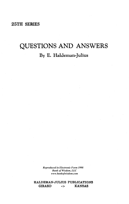 (image for) Questions And Answers, Vol. 25. - Click Image to Close
